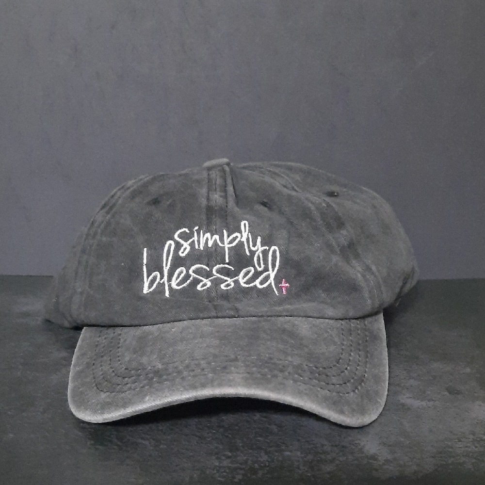 NWOT Embroidered "Simply Blessed" Washed Black Baseball Cap